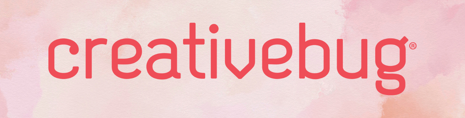 Creativebug logo with pink watercolor background.