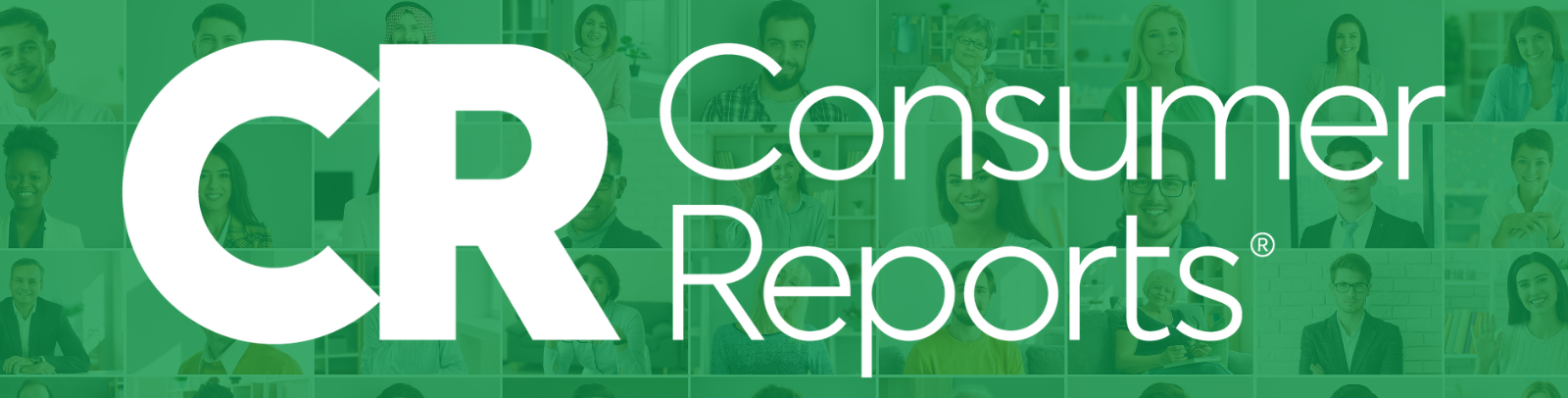 Consumer Reports logo on a collage of people's faces.