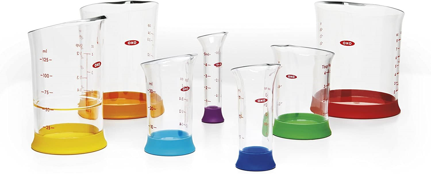 ID: Listed beakers with clear tube and colorful base.