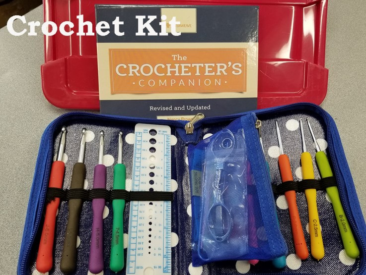 Picture of learn to crochet kit in case.