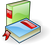 Two clipart books, one green and standing, one blue and laying on its side.