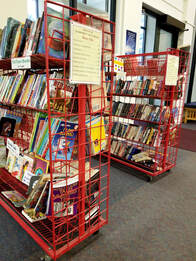 Picture of the book sale racks.