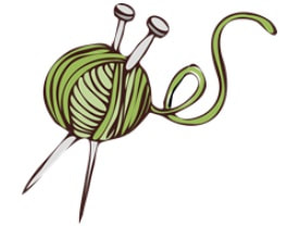 Ball of green yarn with two knitting needles