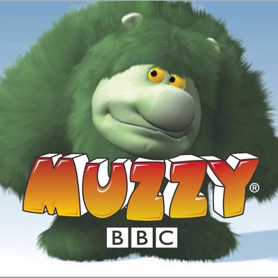 Muzzy logo with a green creature bending down to fit in the icon box.