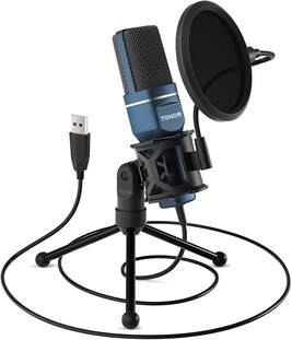 Picture of USB microphone on tripod stand.